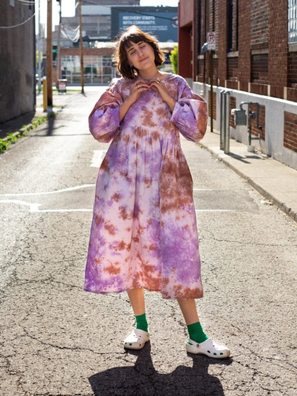 Et Tigre Jayme Midi Dress Purple Brown Tie Dye XS/S Oversized Boho Lagenlook